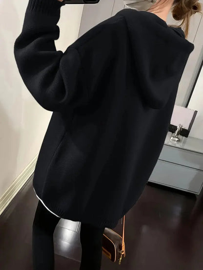 Happy Face Graphic Drawstring Hoodie, Relaxed Fit Long Sleeve Drop Shoulder Top, Women's Fashion