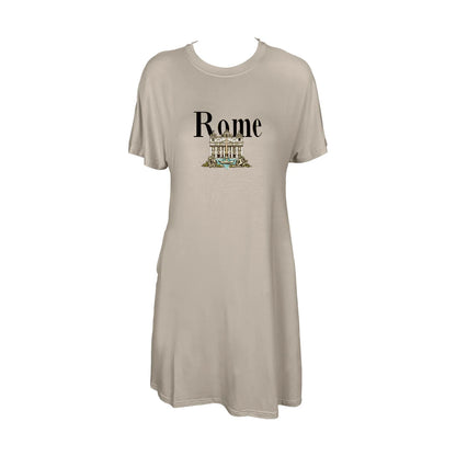 Detailed Trevi Fountain With Rome Print Crew Neck Tee Dress Casual Short Sleeve Dress For Spring & Summer Women's Clothing