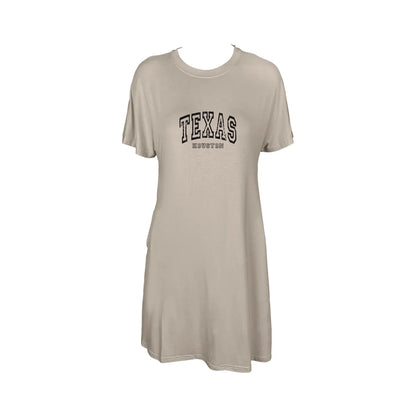 Bold "Texas" And "Houston" Print Crew Neck Tee Dress Casual Short Sleeve Dress For Spring & Summer Women's Clothing