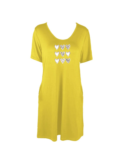 Bright and Playful Heart Pattern Print Dual Pockets Dress Casual Short Sleeve Tee Dress For Spring & Summer Women's Clothing