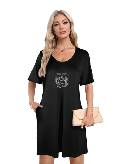 Enchanting Sirens  Powerful Message Print Dual Pockets Dress Casual Short Sleeve Tee Dress For Spring & Summer Women's Clothing