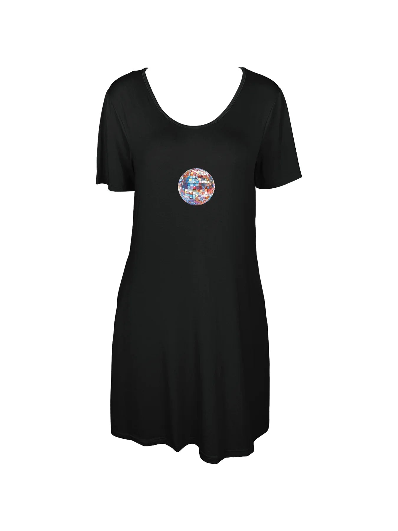 Shiny Disco Ball Graphic Print Dual Pockets Dress Casual Short Sleeve Tee Dress For Spring & Summer Women's Clothing