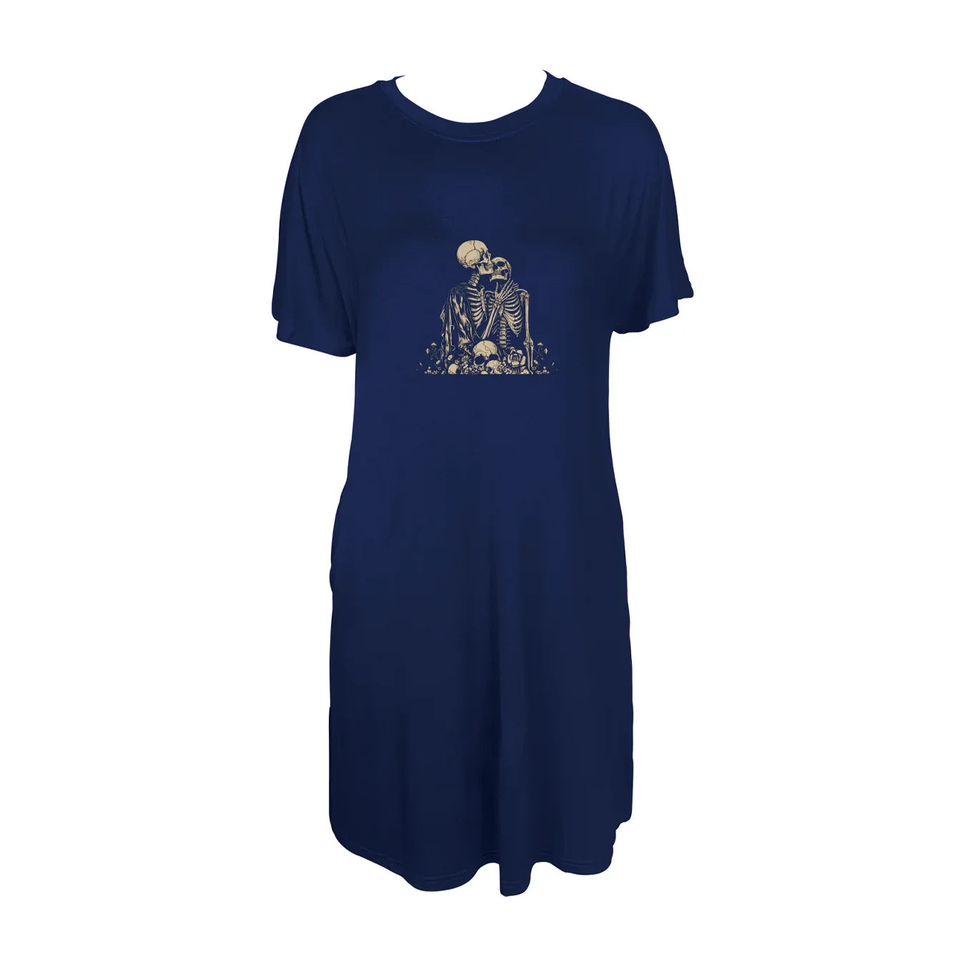 Evocative Skeletons In Love Graphic Print Crew Neck Tee Dress Casual Short Sleeve Dress For Spring & Summer Women's Clothing