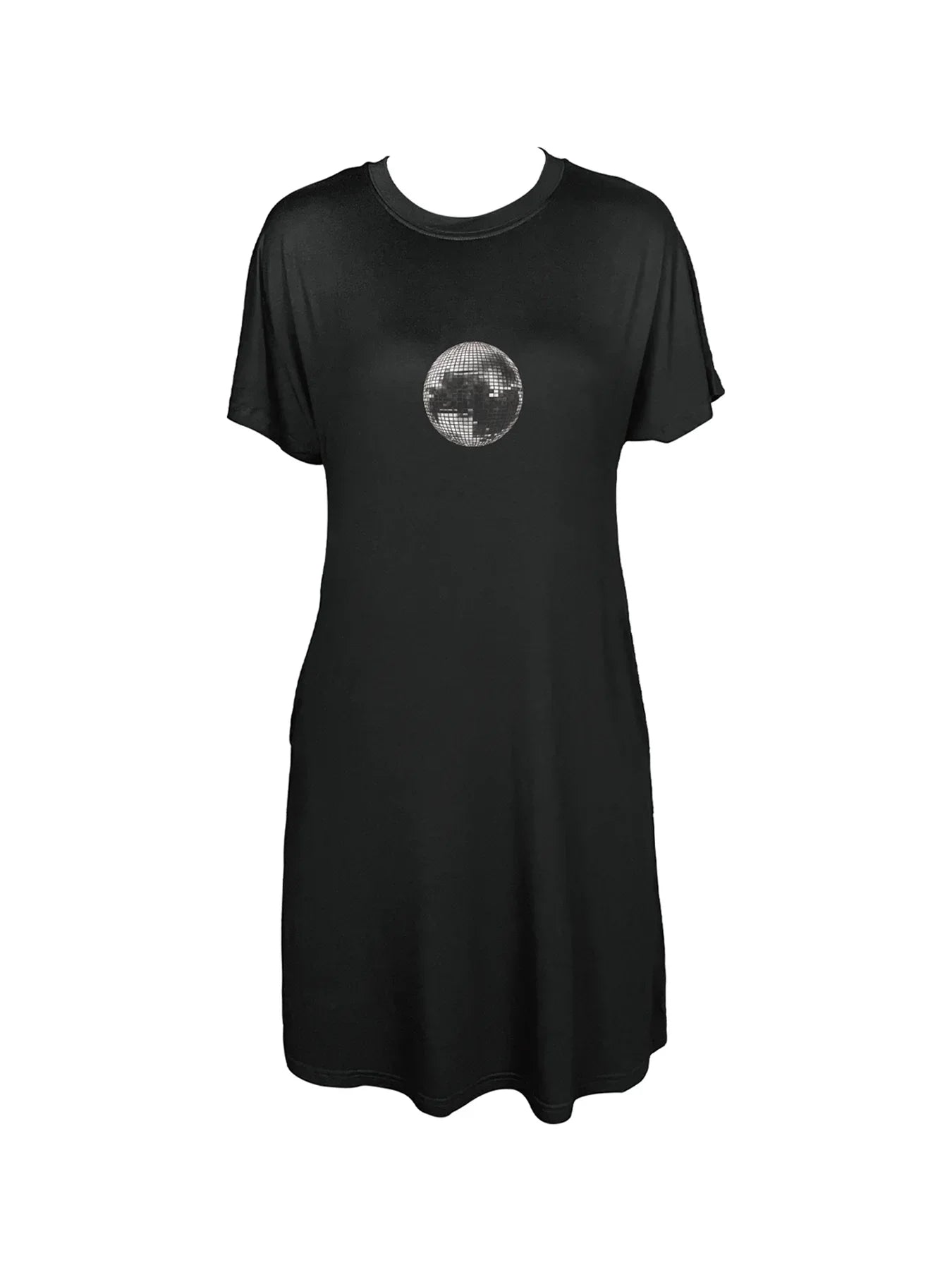 Shiny Disco Ball Graphic Print Crew Neck Tee Dress Casual Short Sleeve Dress For Spring & Summer Women's Clothing