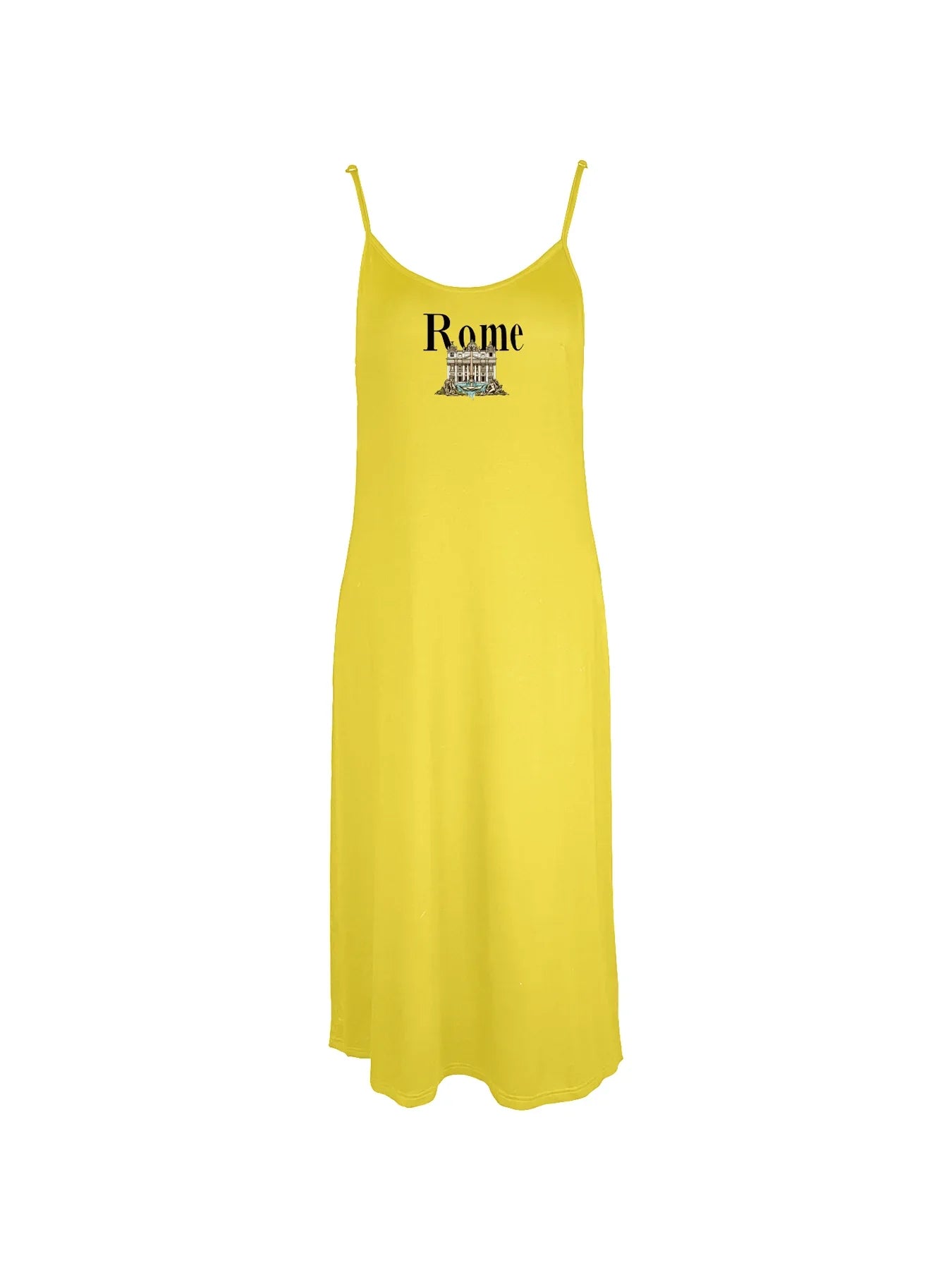 Detailed Trevi Fountain Graphic With Bold "Rome" Print Spaghetti Strap Dress Casual Sleeveless Cami Dress Women's Clothing