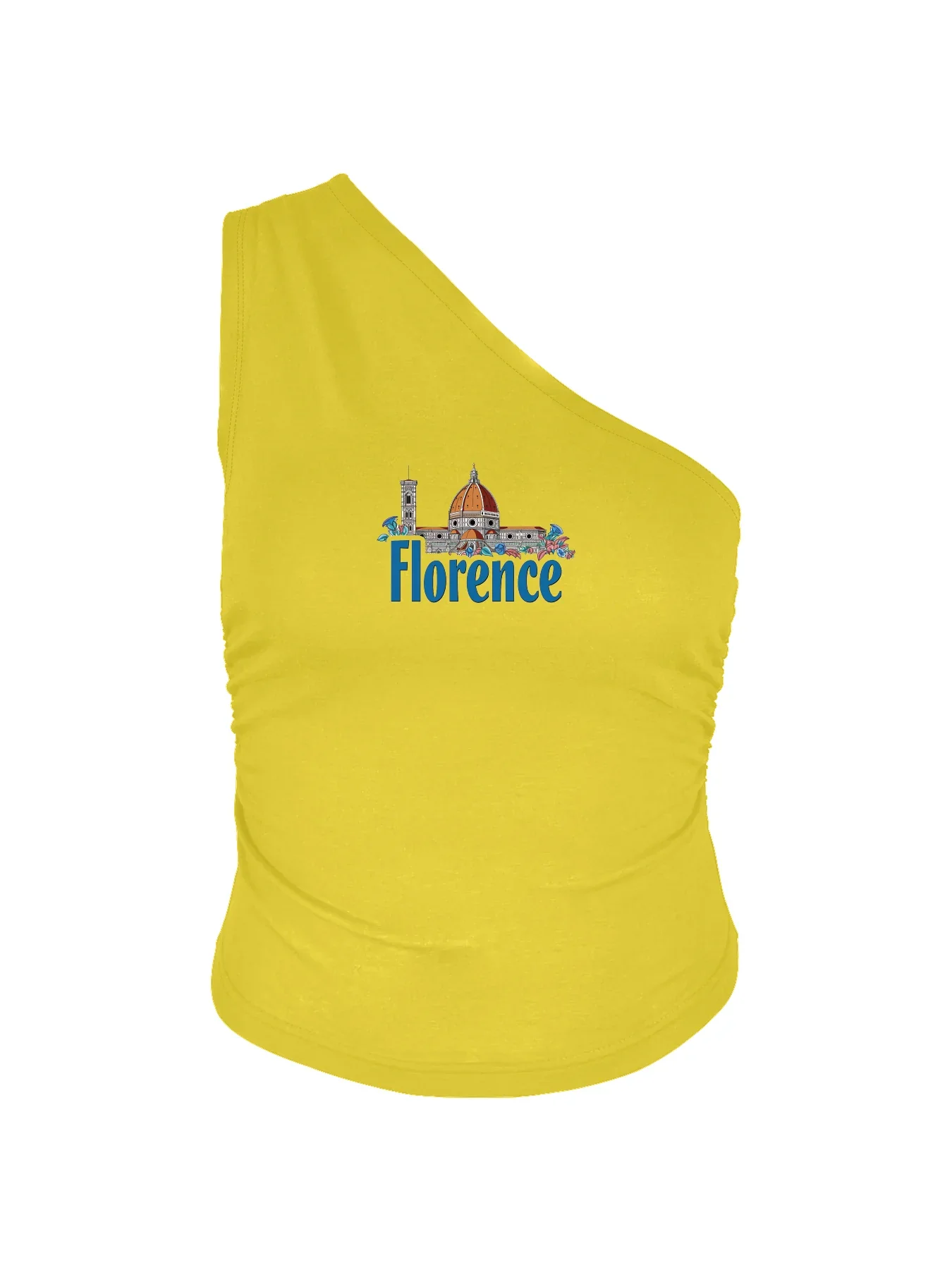 Florence Skyline With Bold Florence Print Crop One Shoulder Tank Top Sleeveless Casual Top For Summer & Spring Women's Clothing