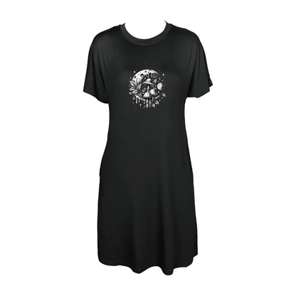 Captivating Mushrooms And Moon Print Crew Neck Tee Dress Casual Short Sleeve Dress For Spring & Summer  Women's Clothing