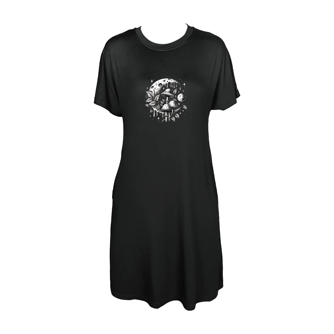 Captivating Mushrooms And Moon Print Crew Neck Tee Dress Casual Short Sleeve Dress For Spring & Summer  Women's Clothing