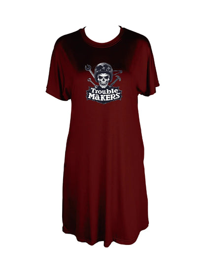 Rebel Spirit Skull and Tools Print Crew Neck Tee Dress Casual Short Sleeve Dress For Spring & Summer Women's Clothing