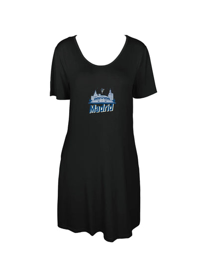 Detailed Madrid skyline Print Dual Pockets Dress Casual Short Sleeve Tee Dress For Spring & Summer Women's Clothing