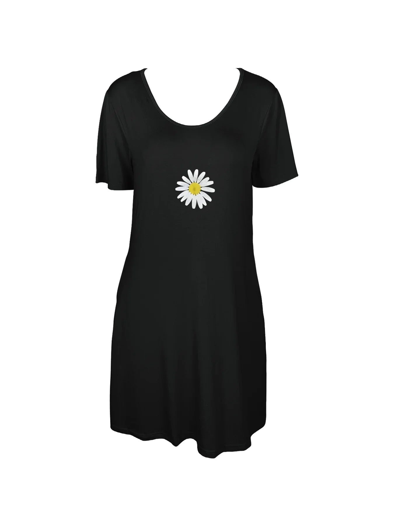 Beautifully Detailed Single Daisy Print Dual Pockets Dress Casual Short Sleeve Tee Dress For Spring & Summer Women's Clothing