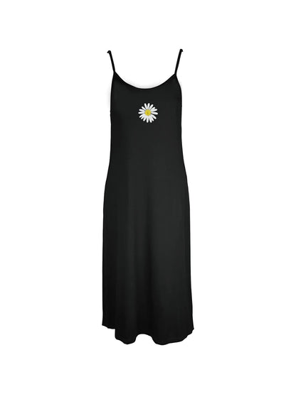 Beautifully Detailed Single Daisy Graphic Print Spaghetti Strap Dress Casual Sleeveless Cami Dress Women's Clothing