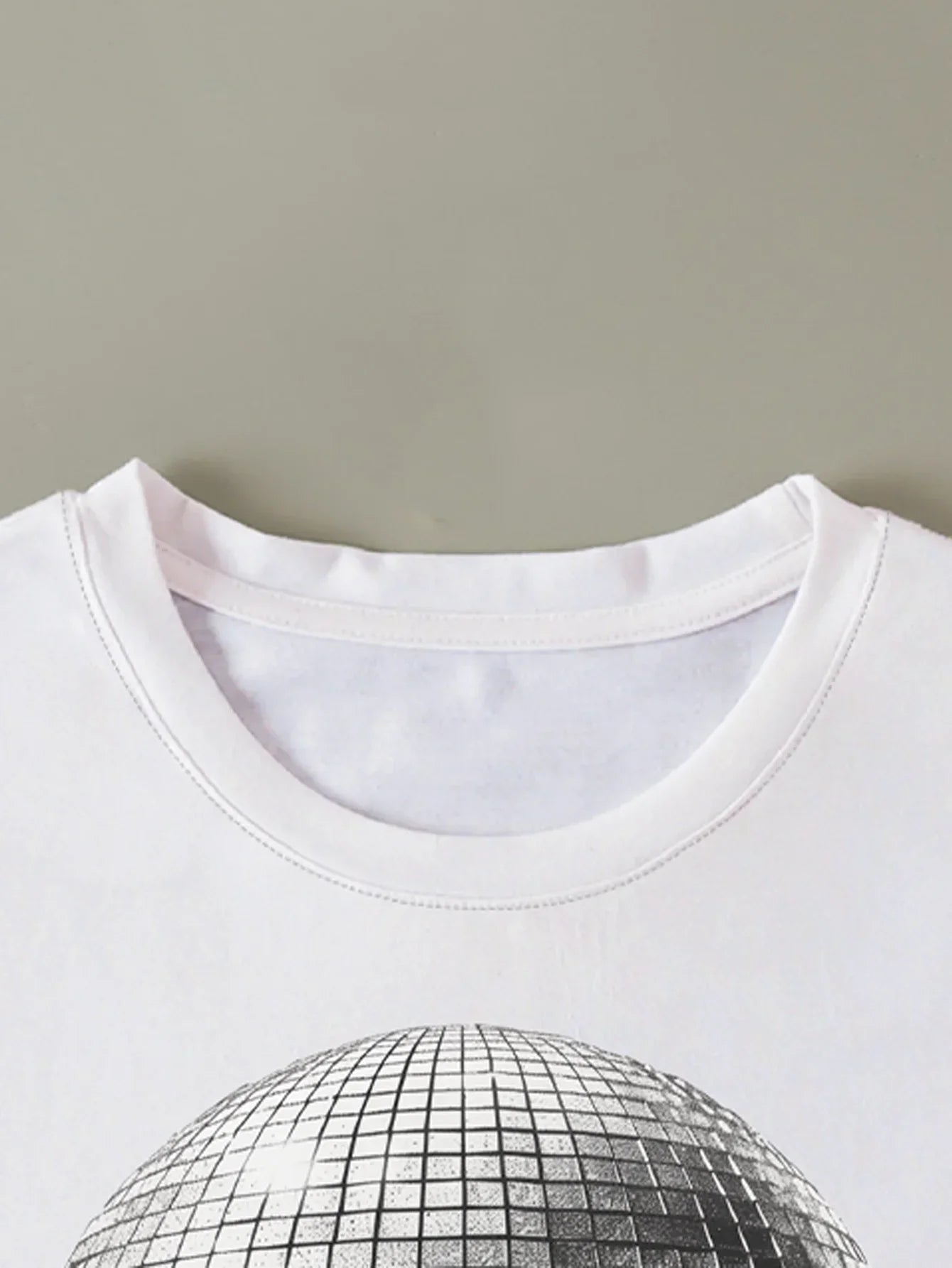 Disco Ball Inspired White Tee with Metallic Print