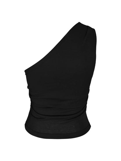 One Shoulder Crop Top Sleek One-Shoulder Black Crop Top – Chic Minimalist Style