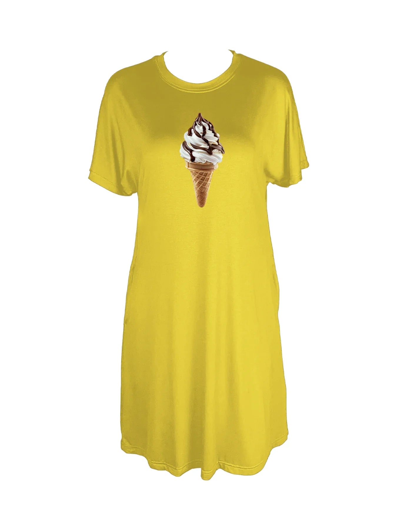 Sweet Summer Treat Ice Cream Cone Print Crew Neck Tee Dress Casual Short Sleeve Dress For Spring & Summer Women's Clothing