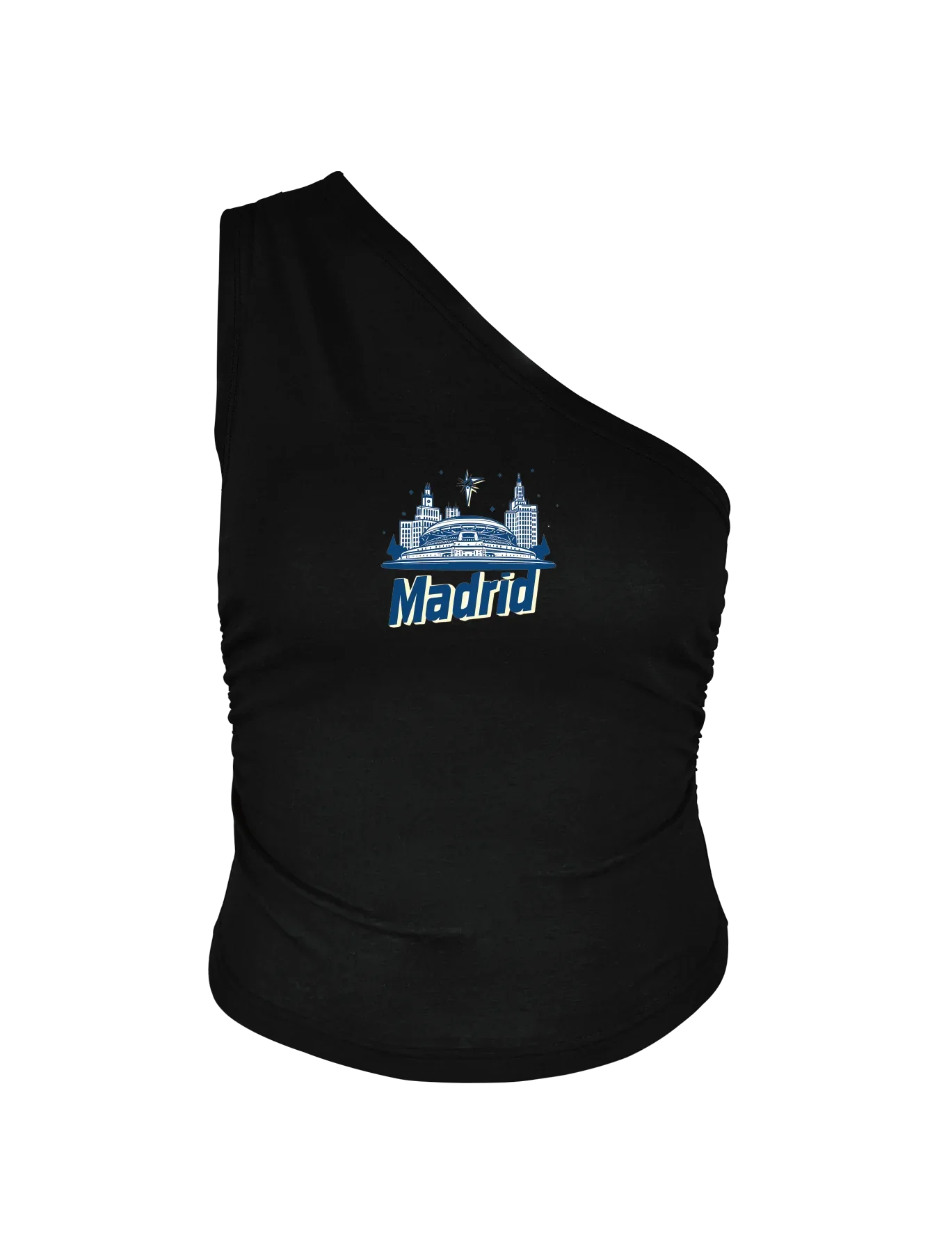 Madrid skyline with "Madrid" Print Crop One Shoulder Tank Top Sleeveless Casual Top For Summer & Spring Women's Clothing