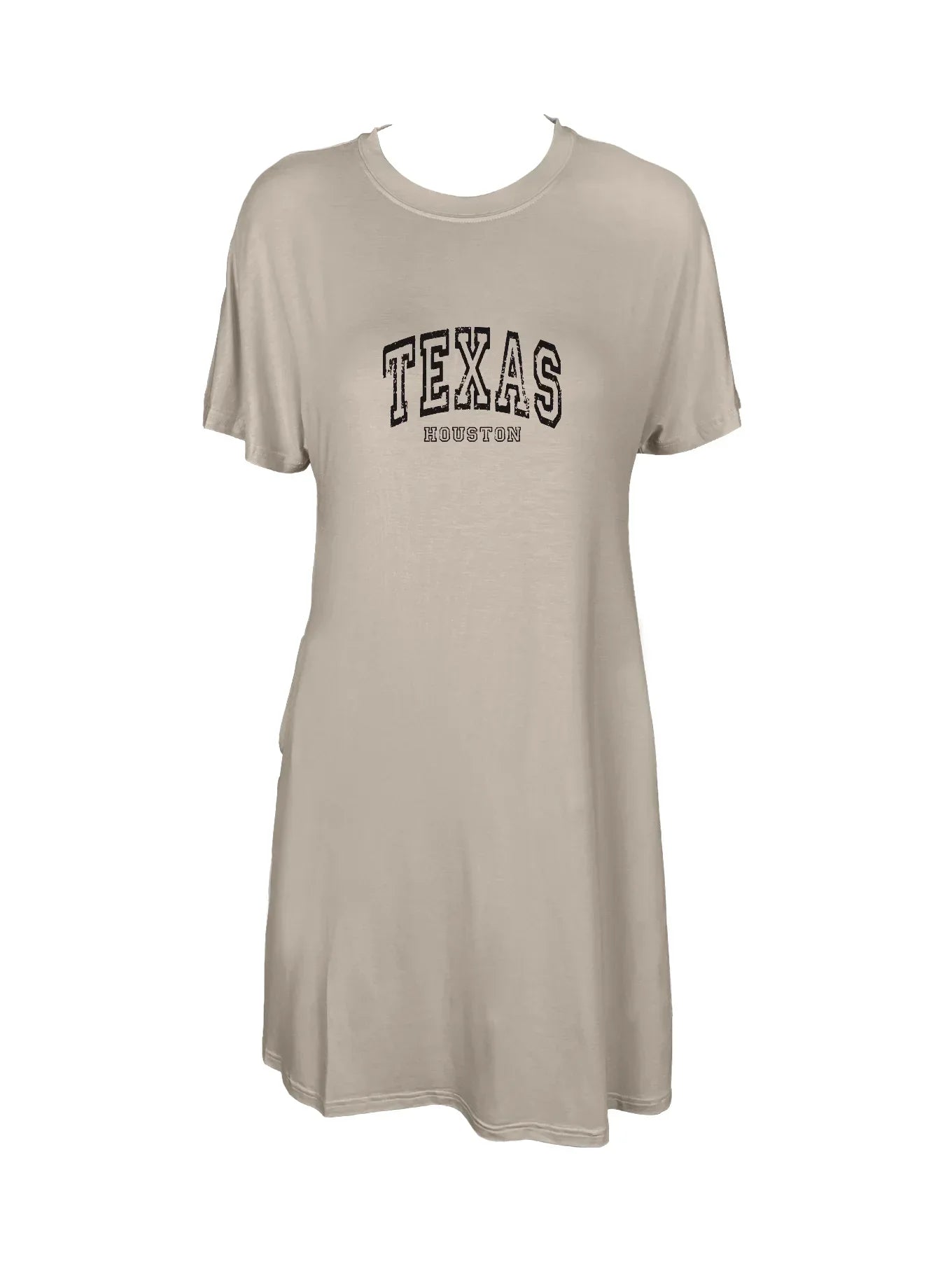 Bold "Texas" And "Houston" Print Crew Neck Tee Dress Casual Short Sleeve Dress For Spring & Summer Women's Clothing