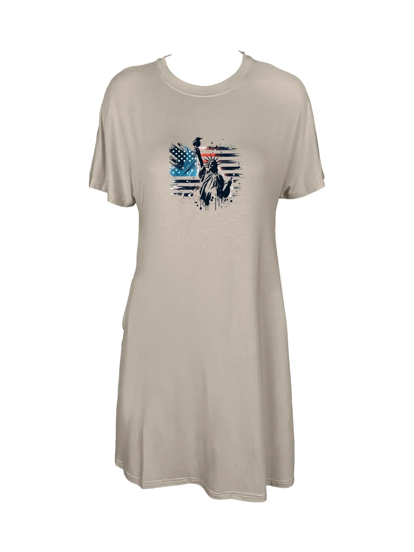 Statue Of Liberty With American Flag Print Crew Neck Tee Dress Casual Short Sleeve Dress For Spring & Summer Women's Clothing