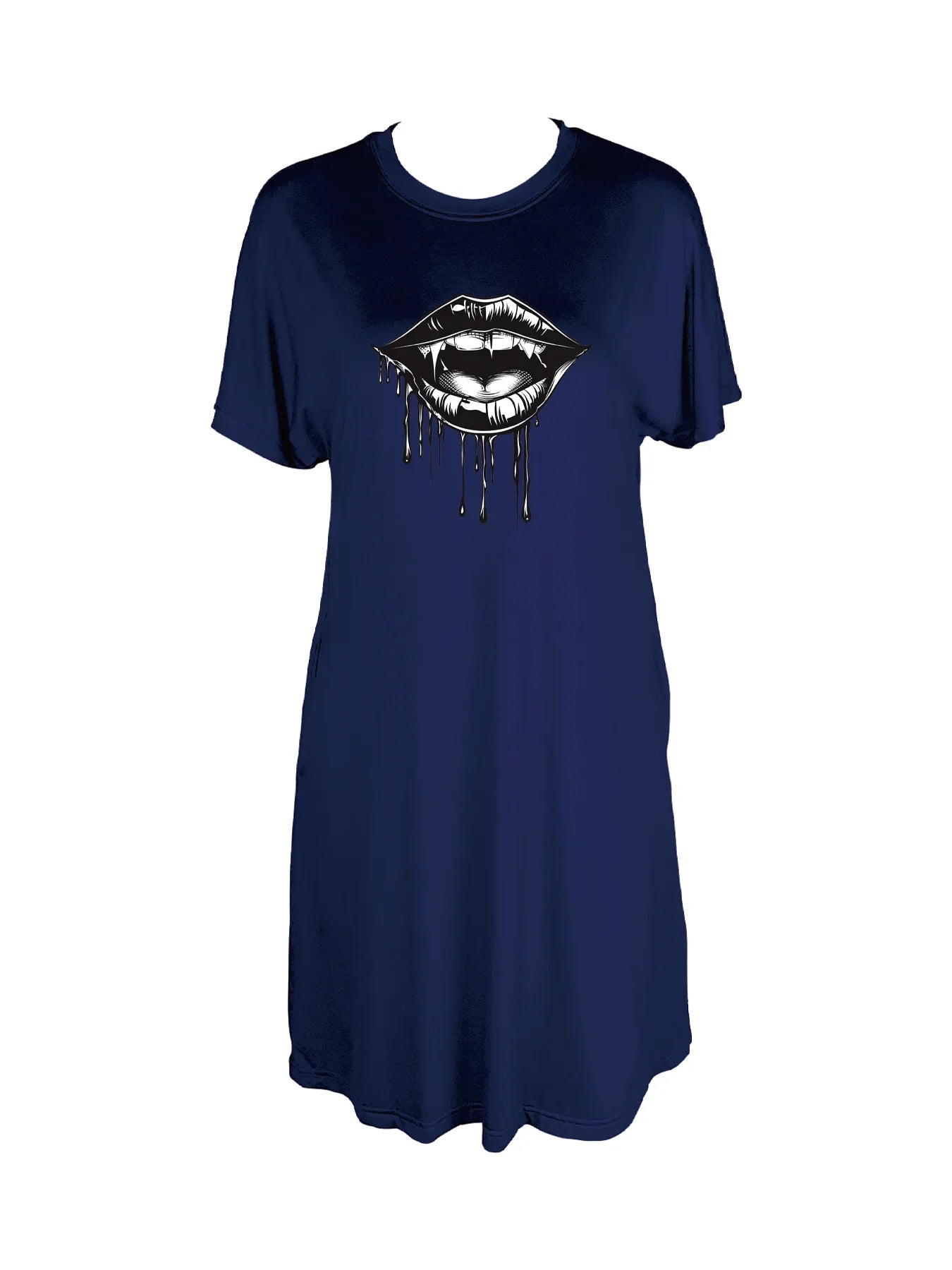 Dripping Glamour Lip Print Crew Neck Tee Dress Casual Short Sleeve Dress For Spring & Summer Women's Clothing