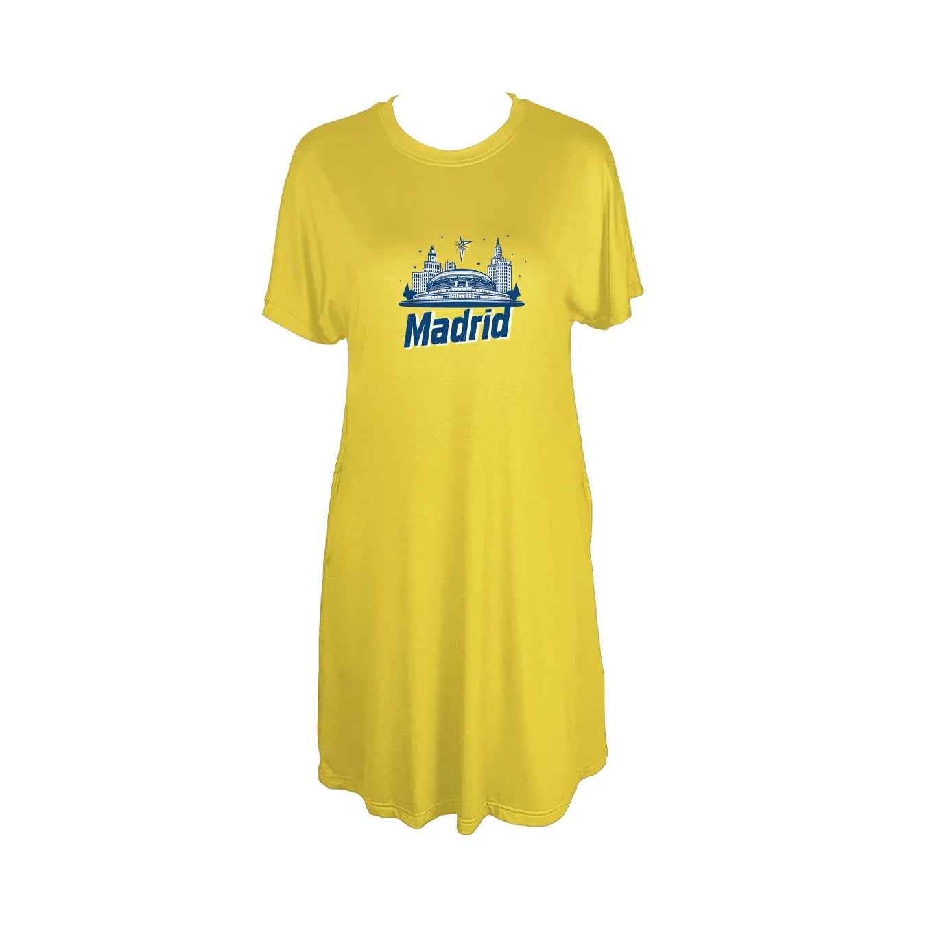 Madrid skyline Madrid Print Crew Neck Tee Dress, Casual Short Sleeve Dress For Spring & Summer, Women's Clothing