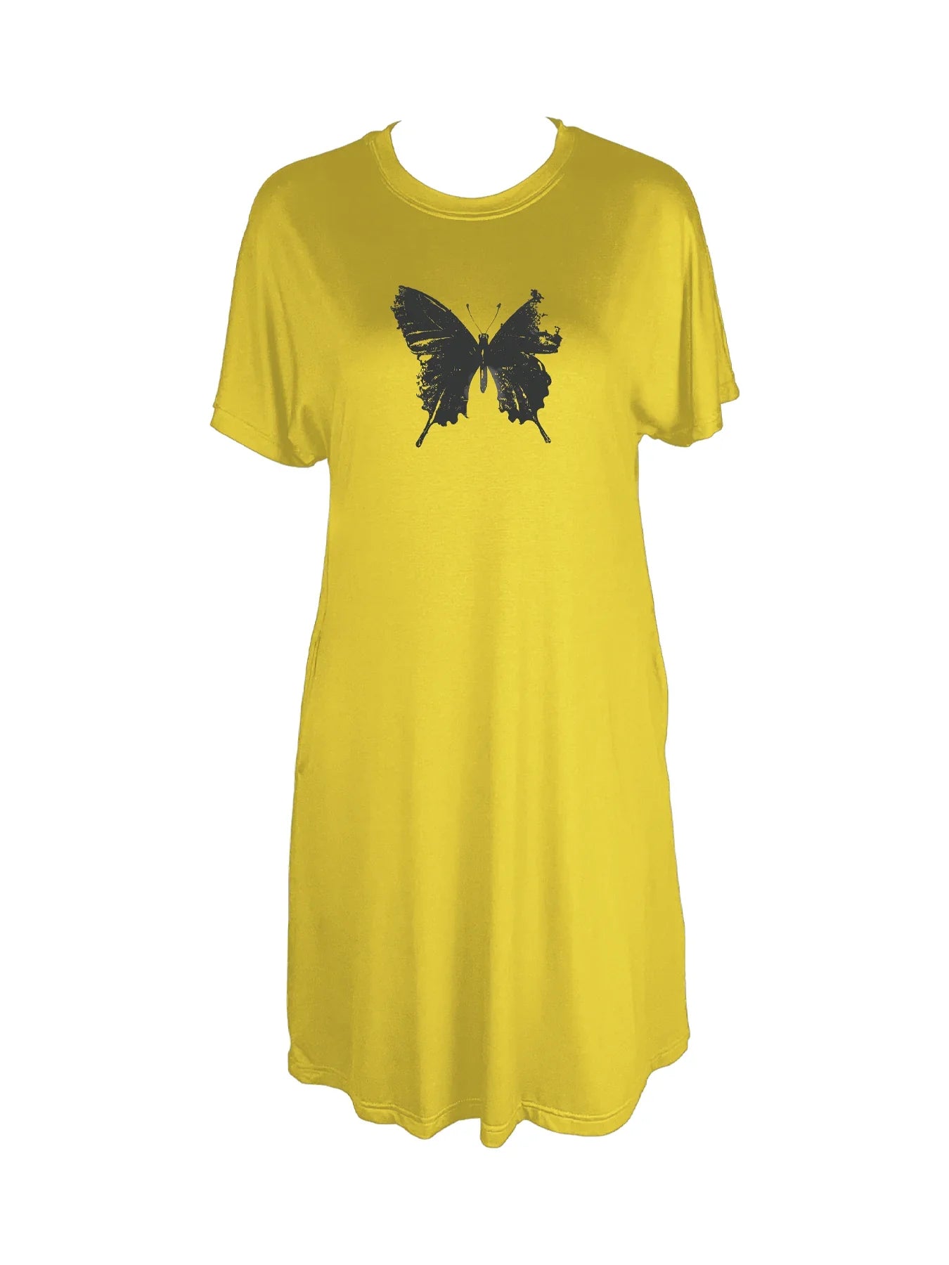 Whisper of Nature Butterfly Print Crew Neck Tee Dress Casual Short Sleeve Dress For Spring & Summer Women's Clothing