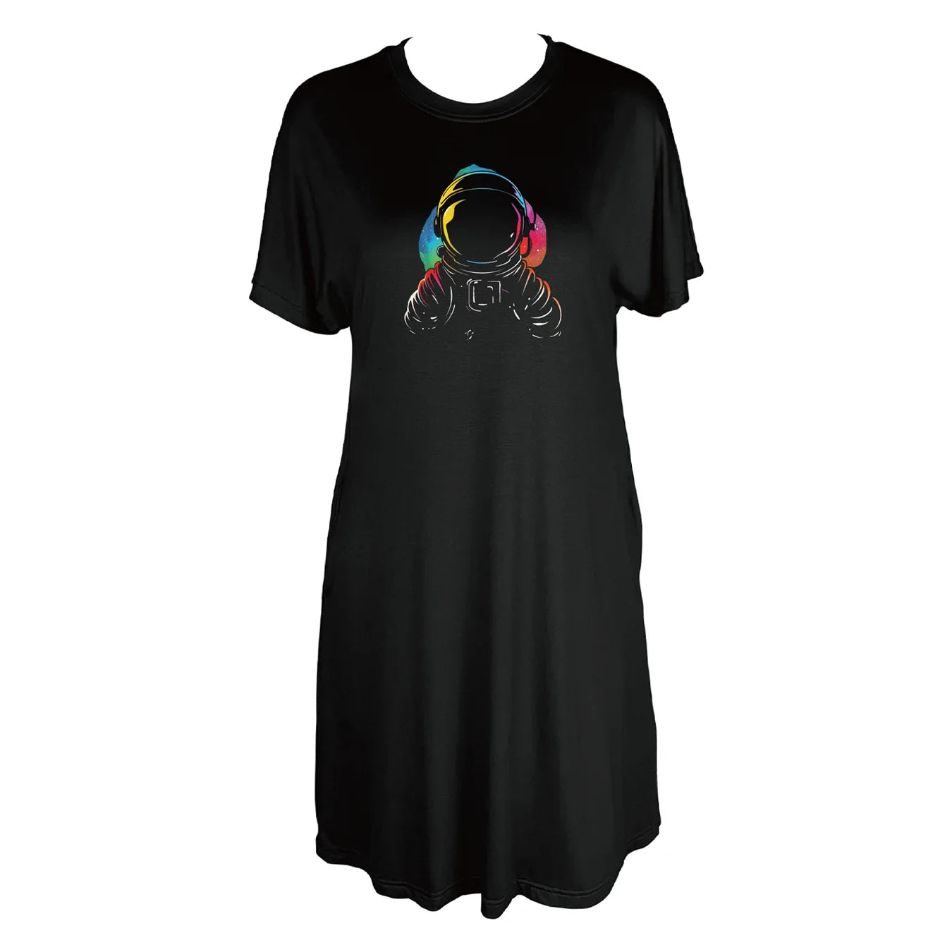 Cosmic DJ Astronaut with Headphones Print Crew Neck Tee Dress Casual Short Sleeve Dress For Spring & Summer Women's Clothing