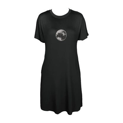 Shiny Disco Ball Graphic Print Crew Neck Tee Dress Casual Short Sleeve Dress For Spring & Summer Women's Clothing