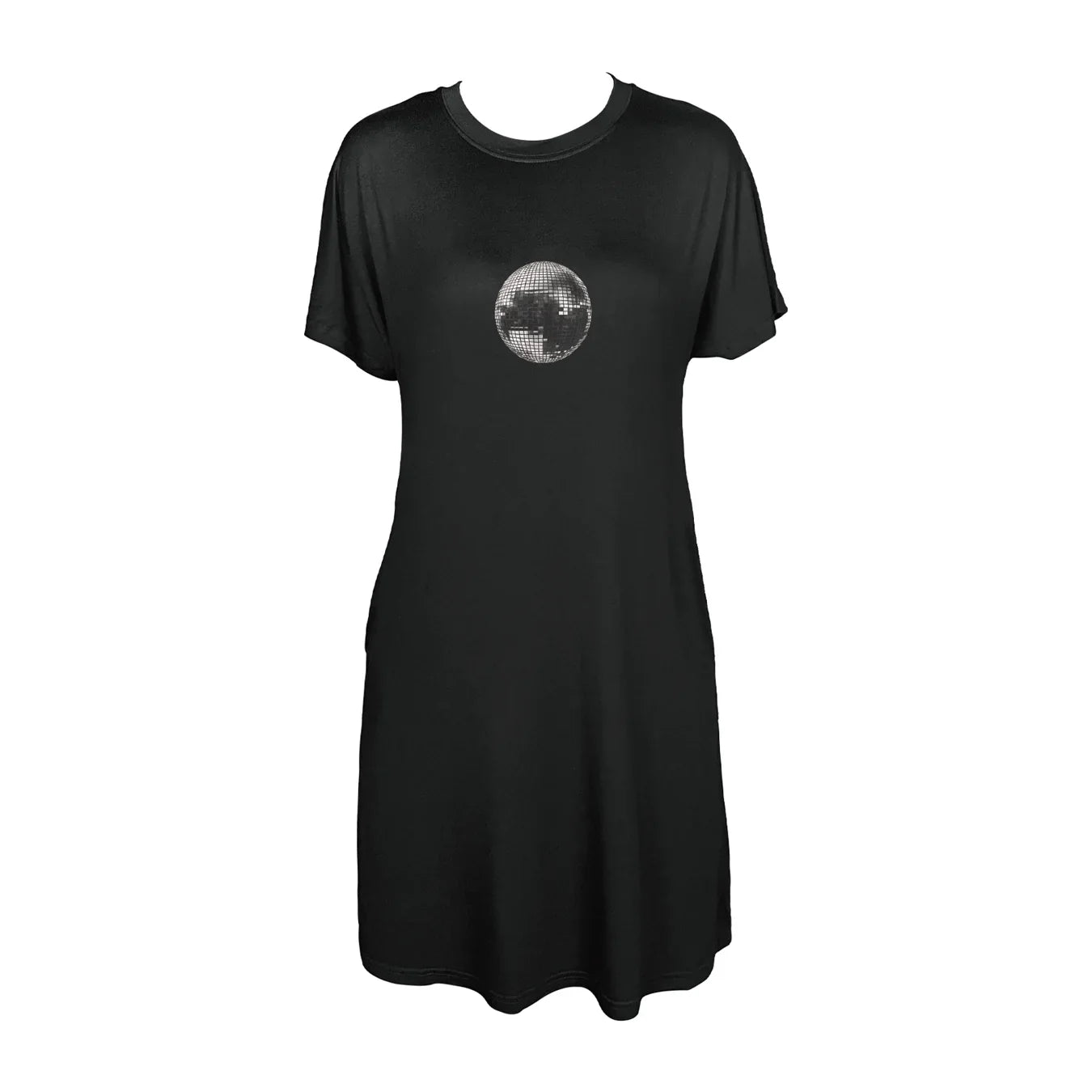 Shiny Disco Ball Graphic Print Crew Neck Tee Dress Casual Short Sleeve Dress For Spring & Summer Women's Clothing