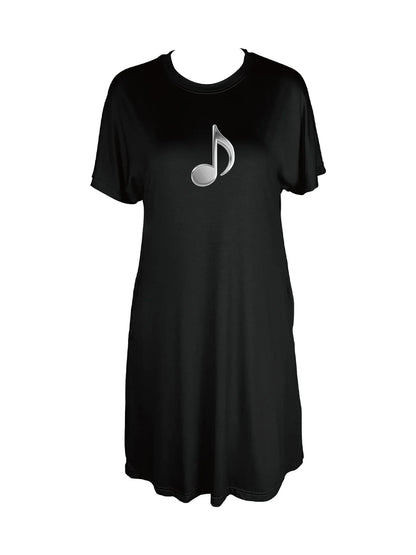 Minimalist Music Note Print Crew Neck Tee Dress Casual Short Sleeve Dress For Spring & Summer Women's Clothing