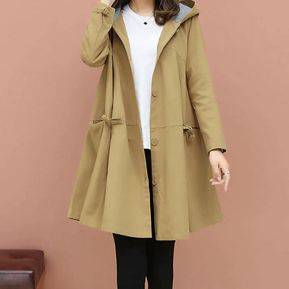 Women's Trench Coat Long Coat Winter Warm Hooded Coat Windproof Warm Overcoat Fall Warm Casual Jacket Long Sleeve Dark Grey Black Khaki