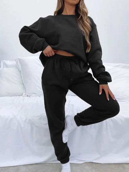 Women's Pink Lounge Sets 2 Pieces Sweatshirt and Joggers Pure Color Fashion Casual Comfort Street Daily Date Polyester Warm Crew Neck Long Sleeve Pant Fall Winter Black White