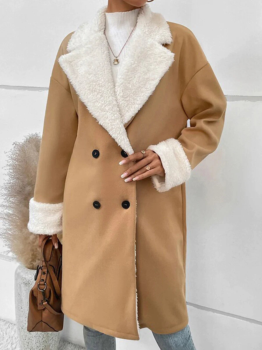 Women's Winter Coat Fleece Lined Teddy Coat Shearling Coat Long Sherpa Jacket Warm Windproof Double Breasted Outerwear Long Sleeve Fall Khaki S M L XL 2XL