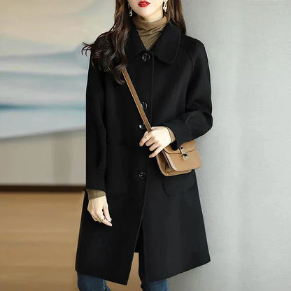 Women's Winter Coat Long Overcoat Single Breasted Lapel Pea Coat Thermal Warm Windproof Trench Coat with Pockets Elegant Outerwear Fall Outerwear Long Sleeve Gray Black