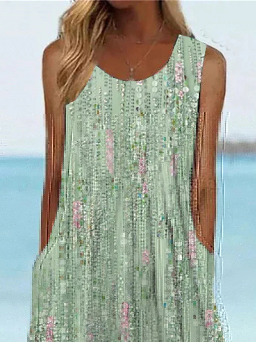 Women's Tank Dress Summer Dress Graphic Floral Print Ruched Crew Neck Midi Dress Fashion Modern Outdoor Daily Sleeveless Regular Fit Light Green Blue Brown Summer Spring S M L XL XXL