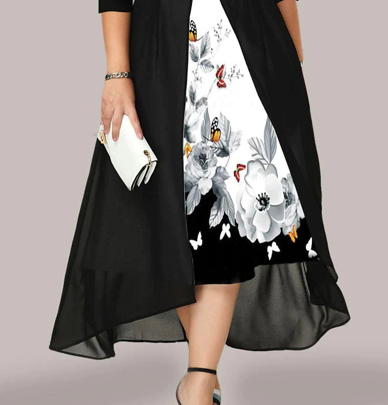 Women‘s Plus Size Curve Holiday Dress Floral V Neck Ruched Half Sleeve Spring Fall Work Elegant Formal Midi Dress Work Dress Print