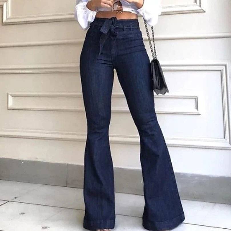 Women‘s Flare Jeans Bootcut Full Length Denim Faux Denim Micro-elastic Mid Waist Fashion Work Casual Black Blue S M