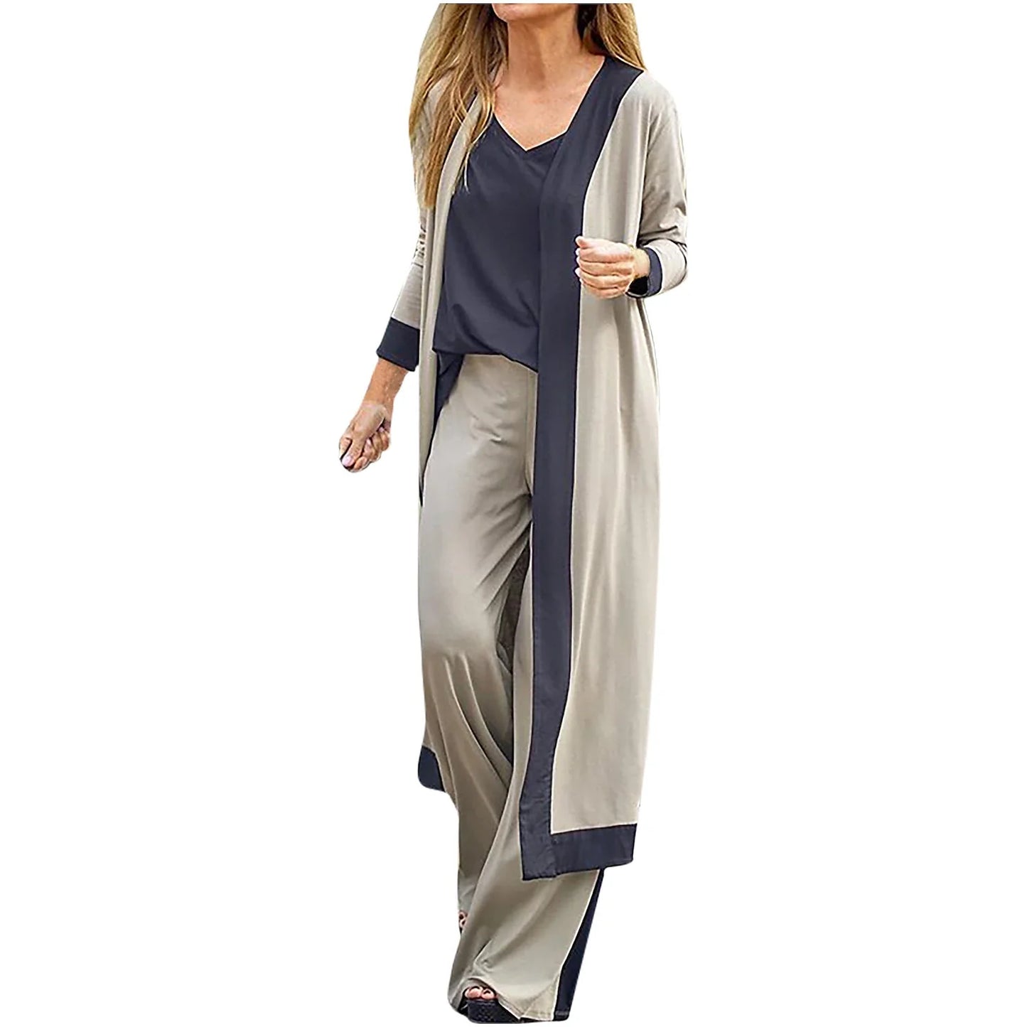 Women's Lounge Sets 3-Piece Sweatsuit Outfits Soft Vest Long Sleeve Open Front Cardigan Top Hight Waist Trouser Pant