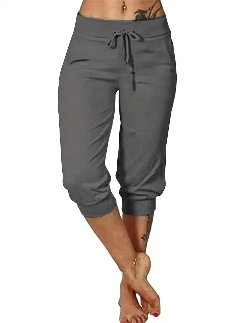 Capri Drawstring Pants with Pockets, Women's Casual Solid Trousers