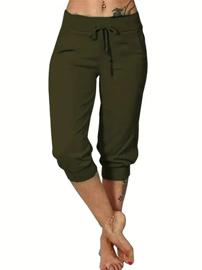 Capri Drawstring Pants with Pockets, Women's Casual Solid Trousers