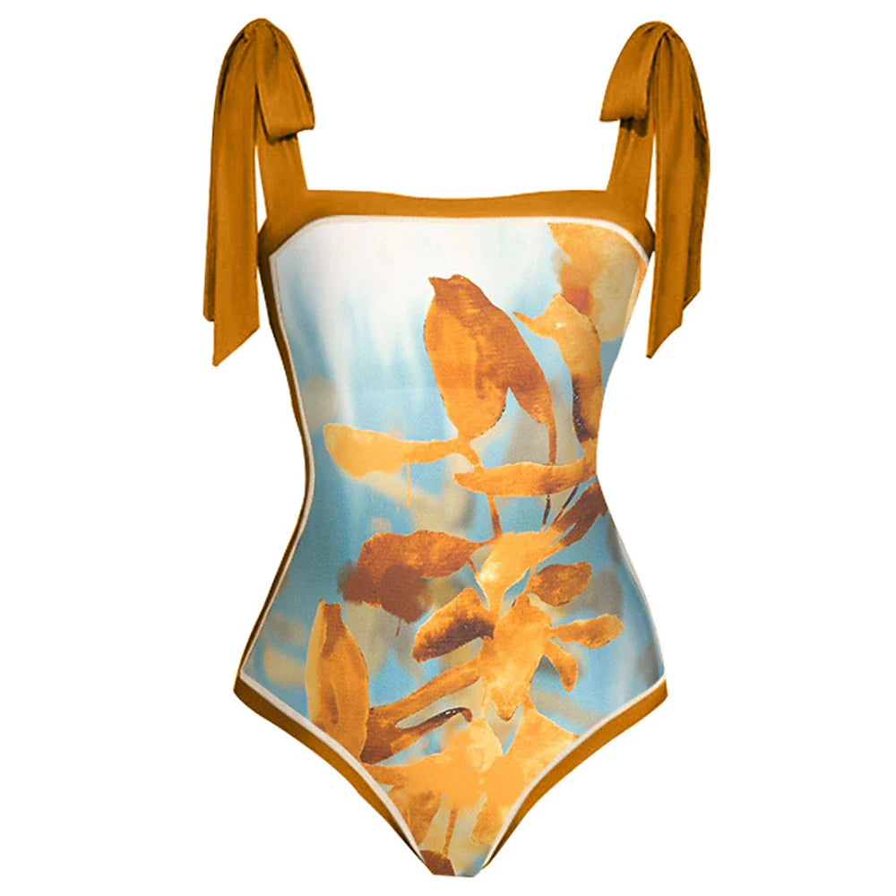 Women's Swimwear One Piece Beach Bottom Normal Swimsuit 2 Piece Printing Floral Yellow Navy Blue Blue Orange Beige Bodysuit Bathing Suits Sports Beach Wear Summer