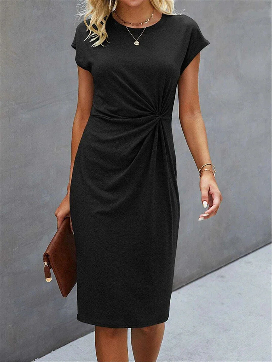 Women's Casual Dress Sheath Dress Knot Front Crew Neck Midi Dress Fashion Basic Daily Date Short Sleeve Regular Fit Black Green Gray Summer Spring S M L XL XXL