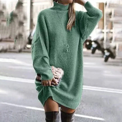 Women's Sweater Dress Knit Dress Jumper Dress Mini Dress Knitwear Warm Basic Pure Color Outdoor Winter Dress Birthday Date Turtleneck Long Sleeve Knit 2023 Loose Fit Yellow Wine Red S M L XL XXL 3XL