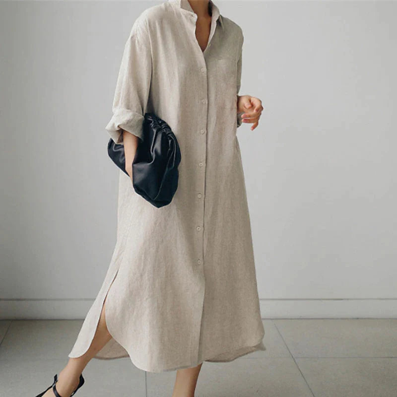 Women's Shirt Dress Casual Dress Linen Dress Maxi long Dress Winter Dress Daily Holiday Polyester Casual Mature Shirt Collar Button Up Zipper Long Sleeve Summer Spring Fall 2023 Loose Fit Black Navy