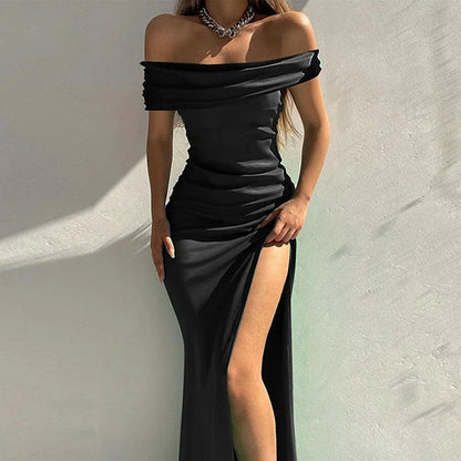 Women‘s Little Black Dress Prom Dress Party Dress Long Dress Maxi Dress Black Wine Blue Sleeveless Ruched Summer Spring Fall Off Shoulder Fashion Wedding Guest Black Cocktail Dress