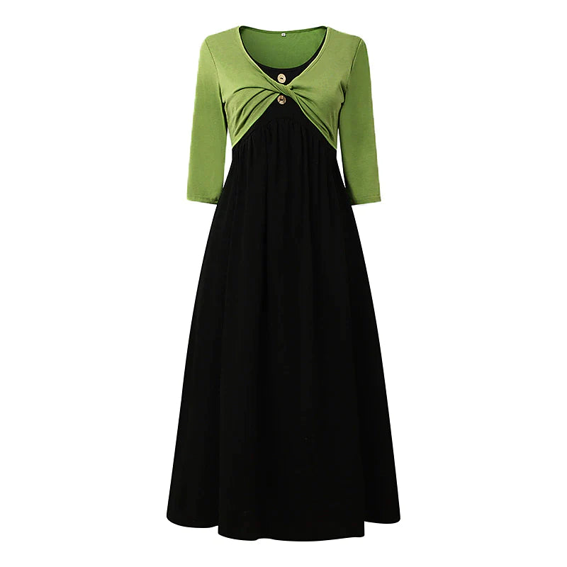 Women's Summer Dress Loose Dress Color Block Ruched Pocket Crew Neck Midi Dress Active Fashion Daily Holiday 3/4 Length Sleeve Regular Fit Black Green Summer Spring S M L XL XXL