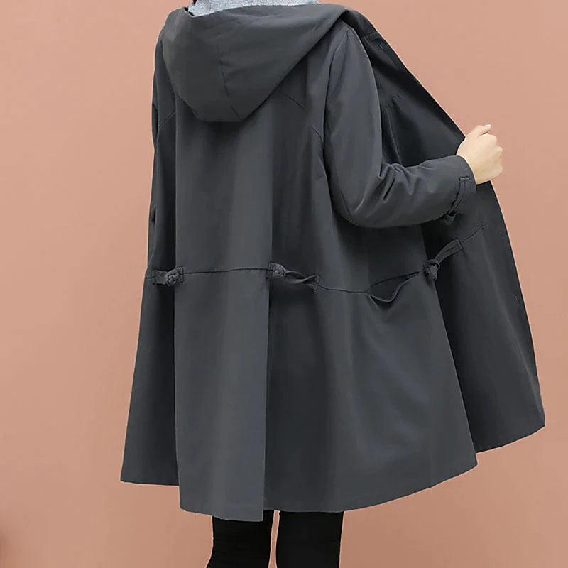 Women's Trench Coat Long Coat Winter Warm Hooded Coat Windproof Warm Overcoat Fall Warm Casual Jacket Long Sleeve Dark Grey Black Khaki