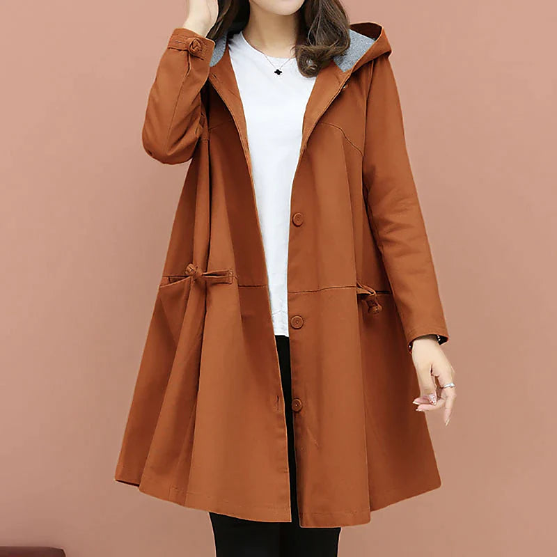 Women's Trench Coat Long Coat Winter Warm Hooded Coat Windproof Warm Overcoat Fall Warm Casual Jacket Long Sleeve Dark Grey Black Khaki