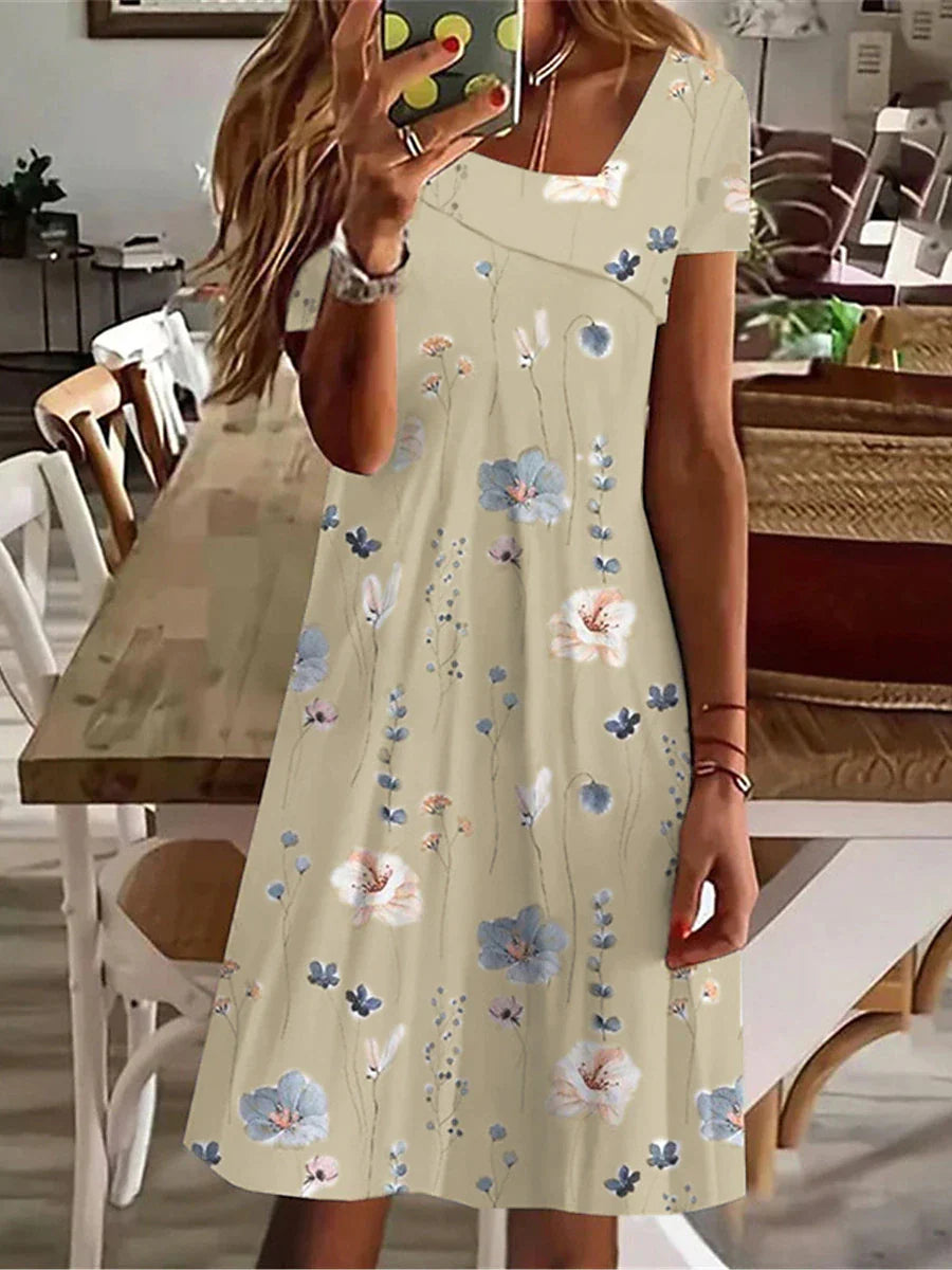 Women's Summer Dress Print Dress Floral Print V Neck Midi Dress Active Streetwear Outdoor Home Short Sleeve Loose Fit White Blue Green Summer Spring S M L XL XXL