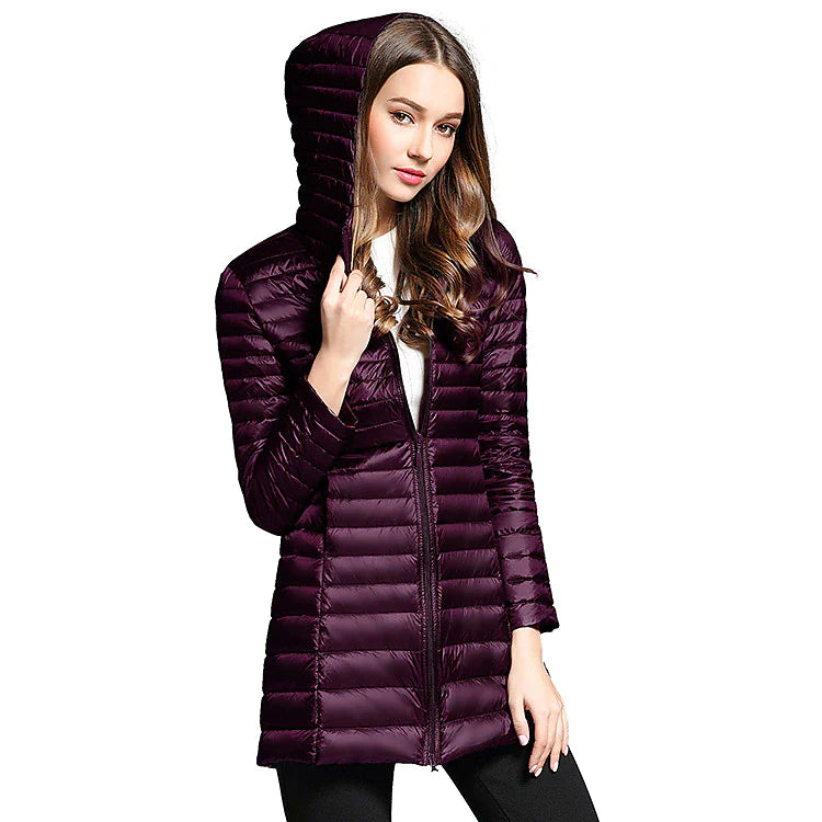 Women's Hoodie Jacket Sports Puffer Jacket Hiking Down Jacket Winter Outdoor Thermal Warm Packable Windproof Breathable Outerwear Windbreaker Trench Coat Hunting Ski / Snowboard Fishing Navy Wine