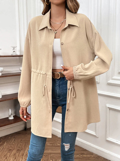 Women's Coat Windproof Warm Outdoor Street Daily Wear Going out Button Drawstring Buttoned Front Turndown Fashion Daily Modern Street Style Solid Color Regular Fit Outerwear Long Sleeve Fall Winter